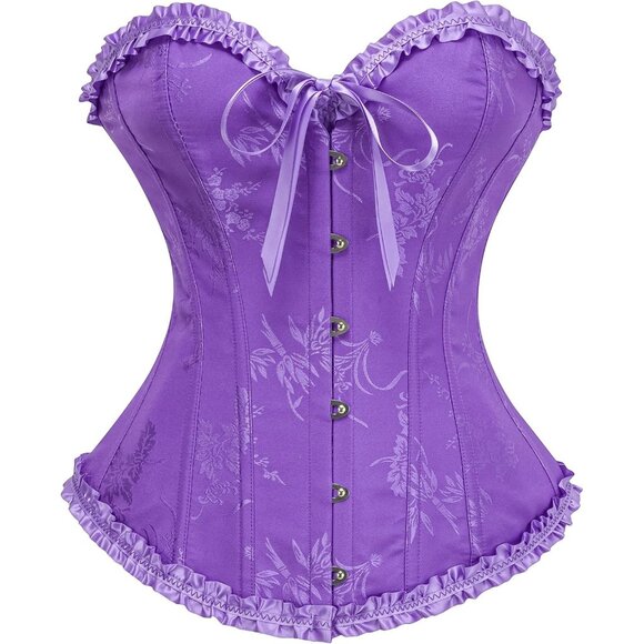 Women's Ultra Violet Corset Tops Bustier Lingerie Lace Waist Push Up Bodysuit - Picture 1 of 7